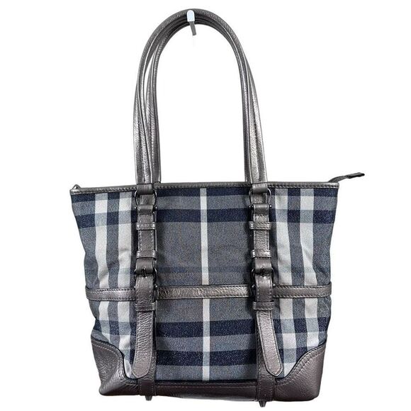 Burberry Canvas Shimmer Check Tote Bag Canvas & Leather - Picture 1 of 16